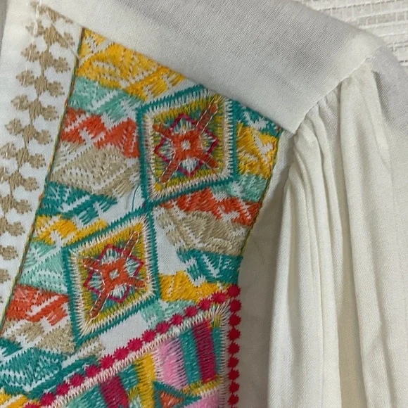 Savanna Jane V-Neck Blouse with Floral Embroidery - White and Pink Plus 1X - Picture 11 of 14